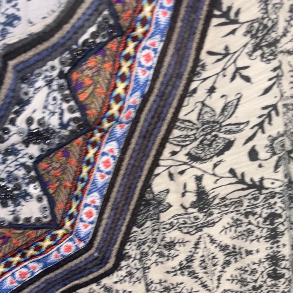 Akemi + Kim Anthropologie bohemian boho beaded 3/4 sleeve navy blue pink cream - Picture 5 of 7